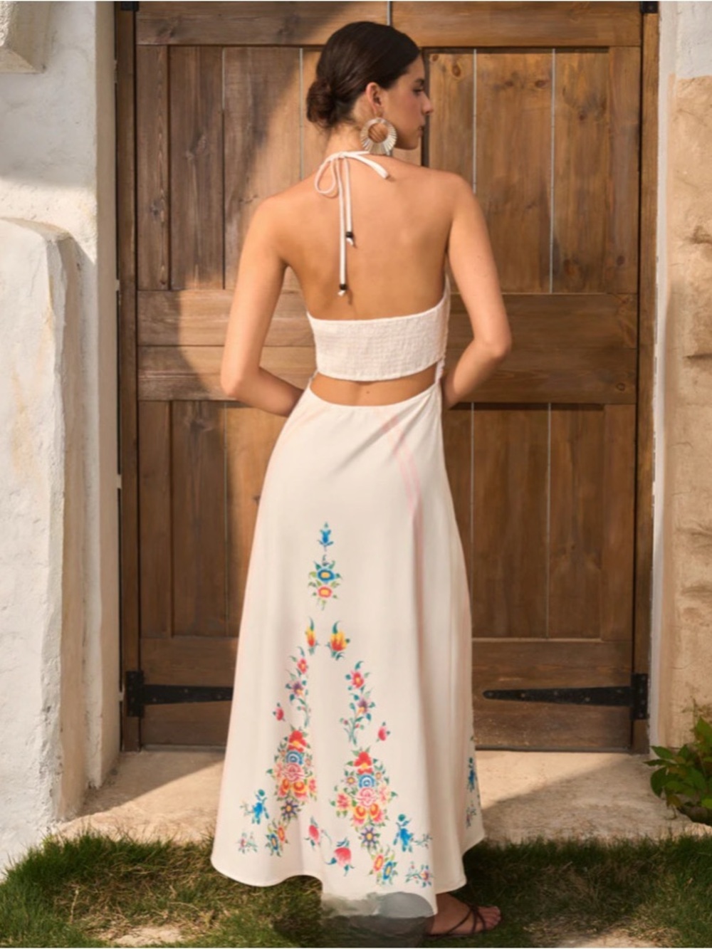 NWT Commense White & Floral Print Backless Halter Maxi Sun Resort Dress  XS/S - Picture 3 of 6
